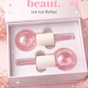 Beaut Ice Ice Rollys Glass Freezable Facial Massage Globes 2 Count Pink NEW